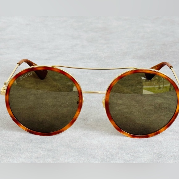 Gucci Gg0061s Round Metal Framed Sunglasses Brown Green Lense - Picture 5 of 12